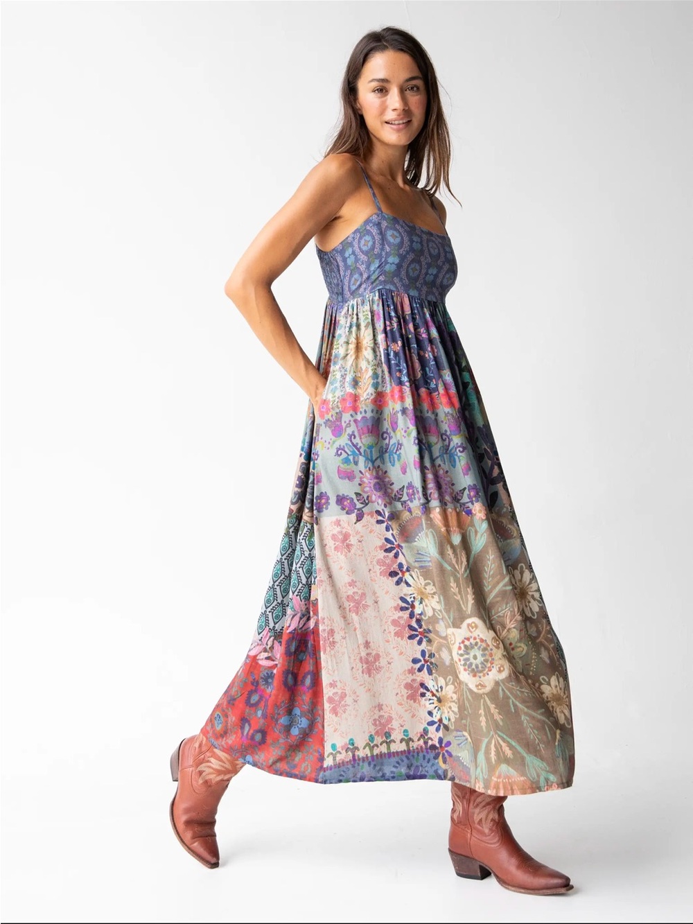 NWT: NATURAL LIFE Bailey Boho Multicolor Patchwork Flowy Maxi Dress• Large